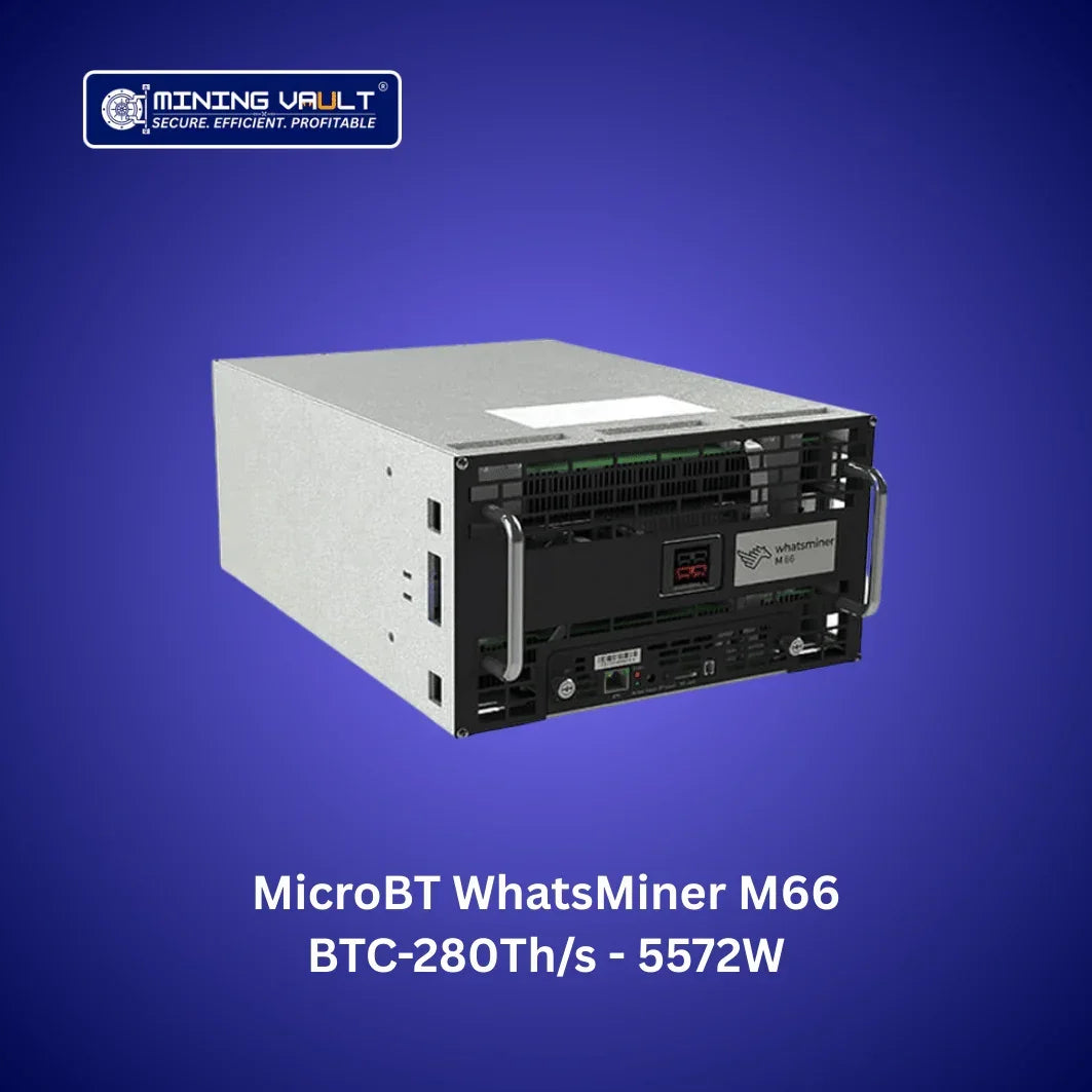 MicroBT WhatsMiner M66 mineur Bitcoin performance 280 Th/s consommation 5572W sur fond bleu